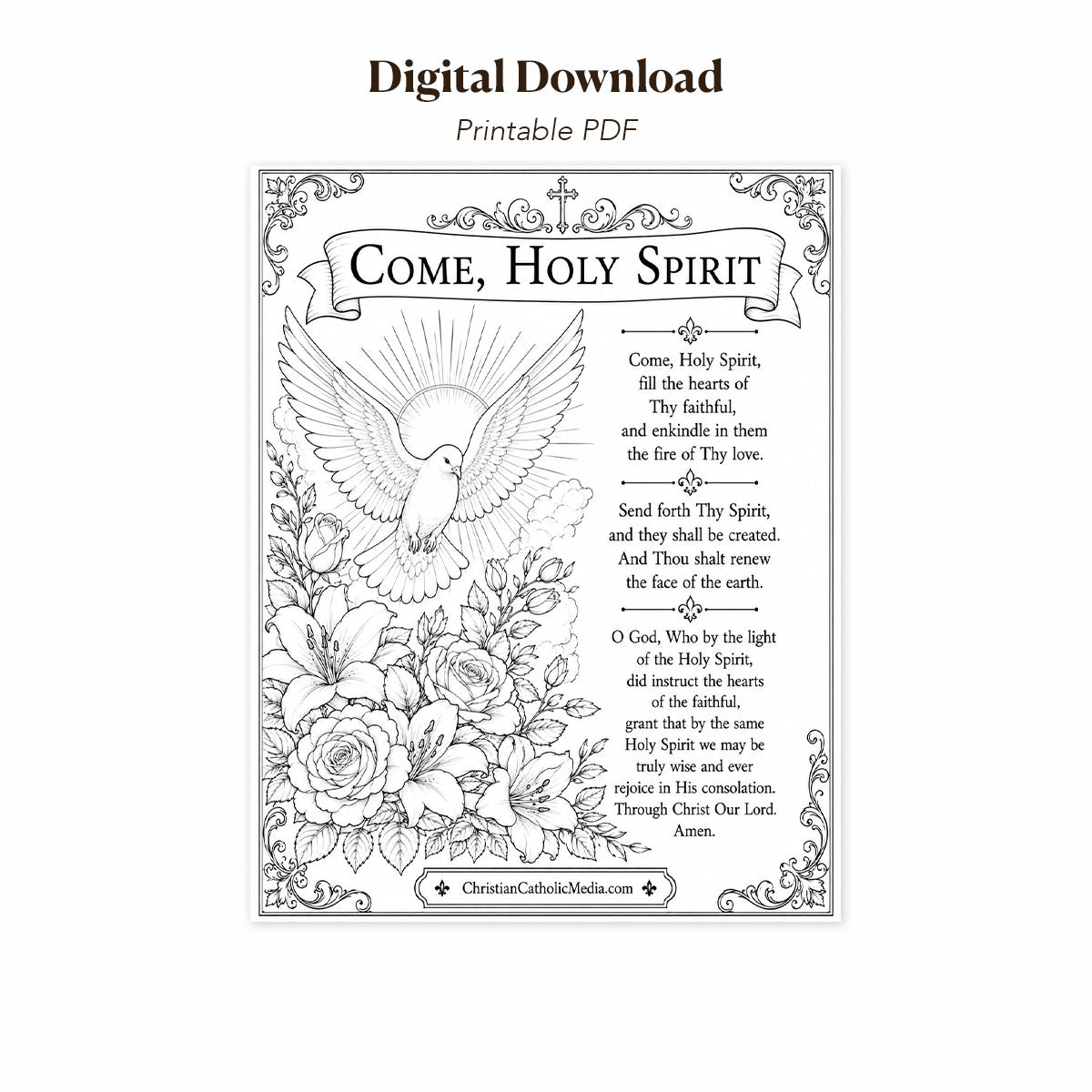 Digital Download – Come, Holy Spirit Prayer Printable Catholic Coloring Page
