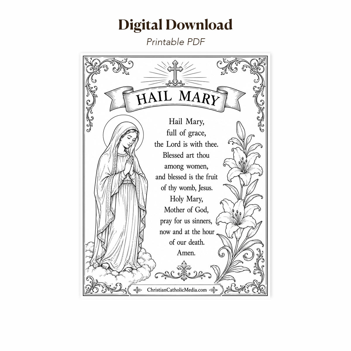 Digital Download – Hail Mary Printable Catholic Coloring Page