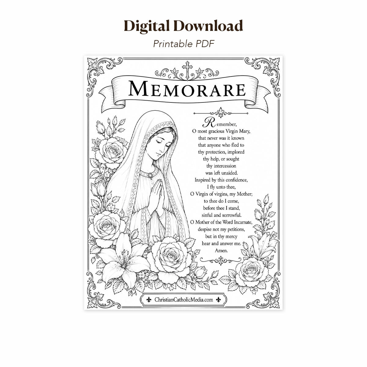 Digital Download – Memorare Printable Catholic Coloring Page