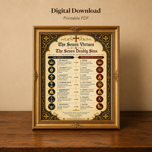 Digital Download – The Seven Virtues and Seven Deadly Sins Printable 8×10 Wall Art